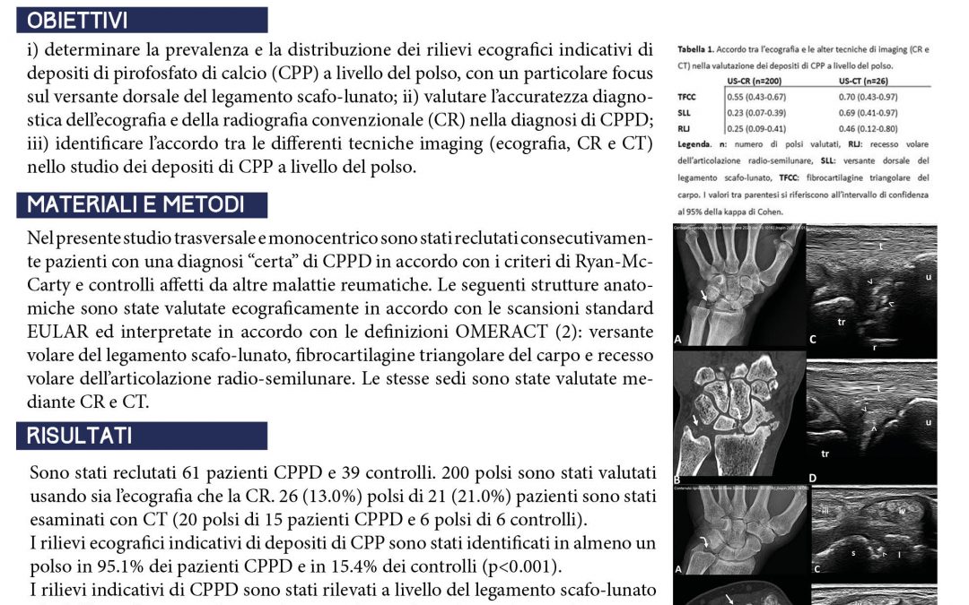 Valutazione ecografica dei depositi di pirofosfato di calcio a livello del polso: un focus sul legamento scafo-lunato.