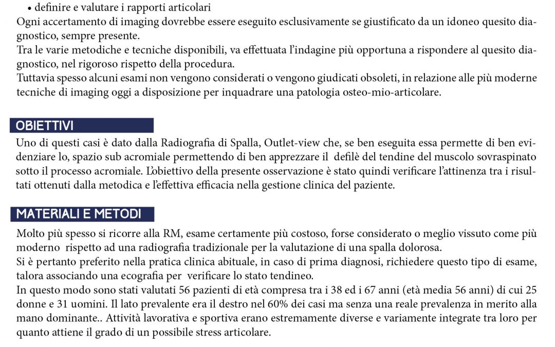 Uso delle tecniche tradizionali di imaging nella diagnostica di spalla: rilevanza clinica